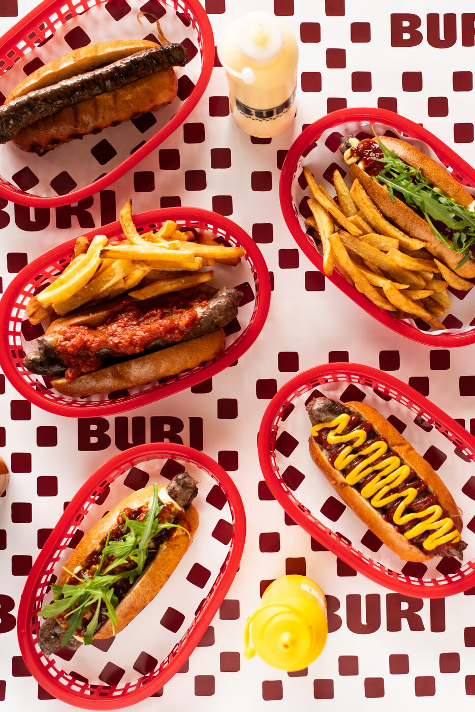 A spread of BURI boerewors rolls and chips